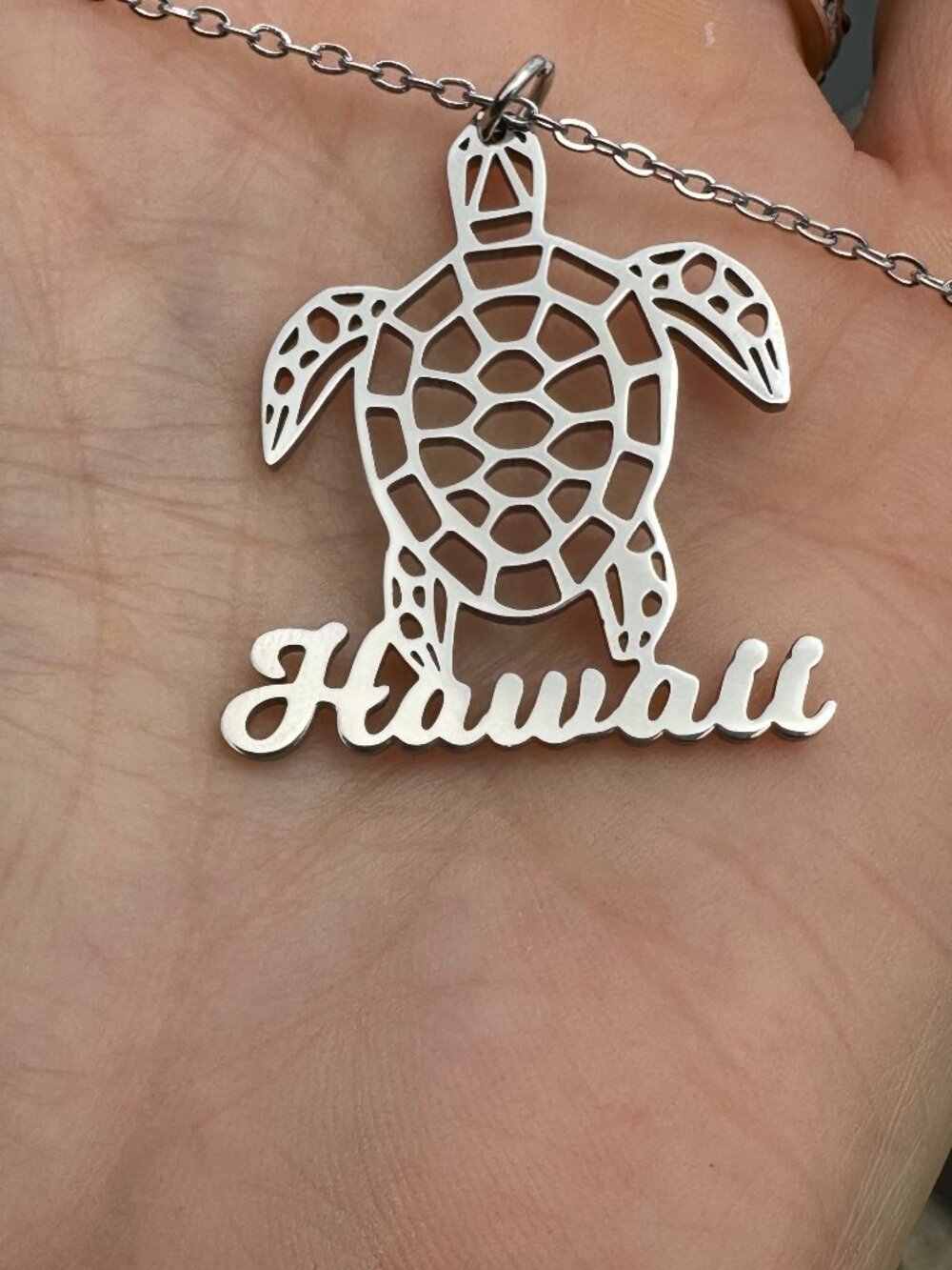 Hawaii Sea Turtle Hono Silver Necklace with laser cut pendant